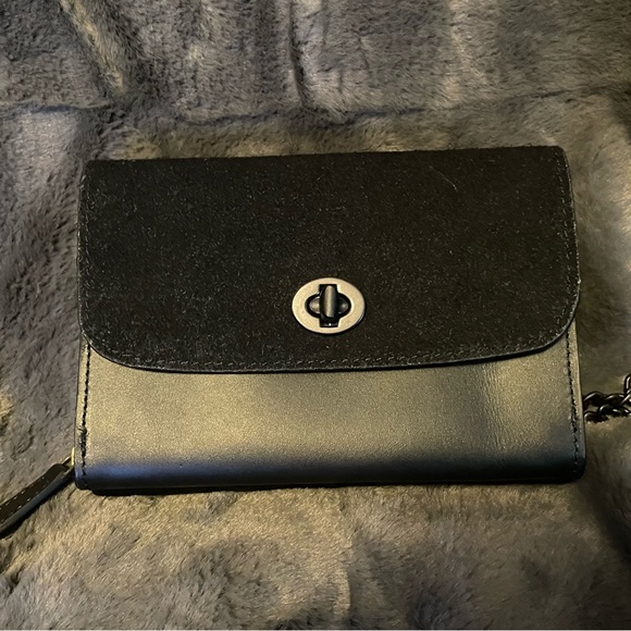 Kiko TwoTone Black Leather & Suede Crossbody Purse Chain Strap New With Tags - Picture 3 of 6